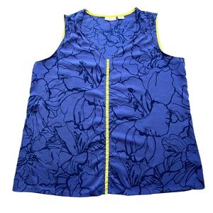 Liz Claiborne XL Blue Floral Tank Top with Yellow Trim